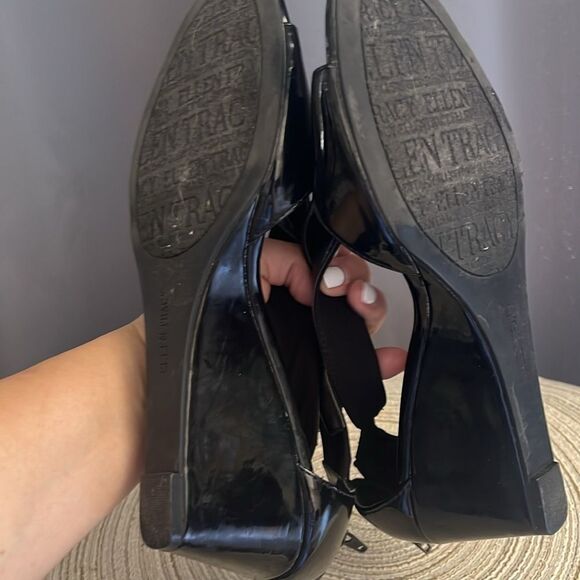 Ellen Tracy Black Patent sandals heels open toe sz 8 - Picture 10 of 11